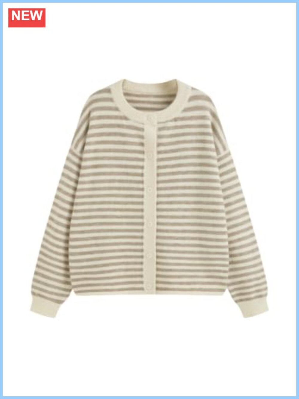 Striped Knit Button Front Cardigan Lightweight Oversized Relaxed Fit